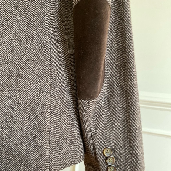 Banana Republic Factory Vintage Wool Brown Herringbone Professor Jacket sz 2 - Picture 6 of 16